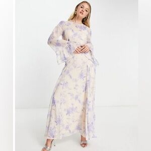 ASOS design long sleeve chiffon maxi dress with frill cuts in floral print.